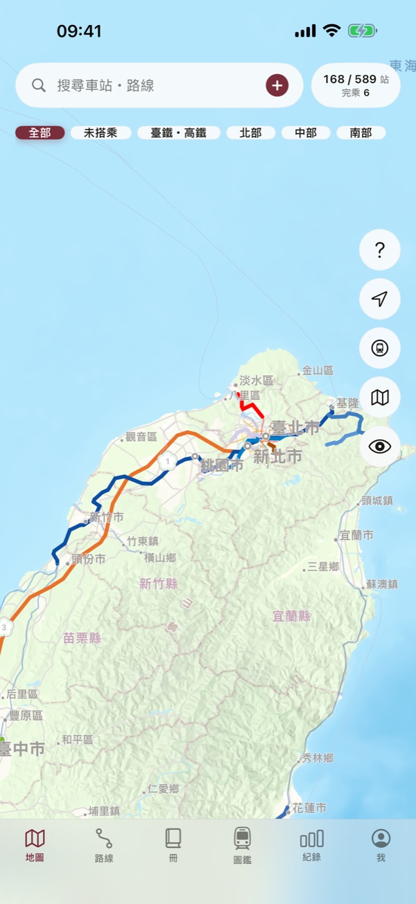 搭过的路线,涂在地图上