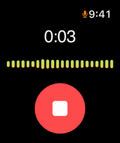 Apple Watch에서 토크 메모 녹음 중 — 실시간 레벨 미터